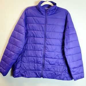 a.n.a Puffer Jacket Women's Purple Packable Zip Lightweight Coat Soft 2XL XXL